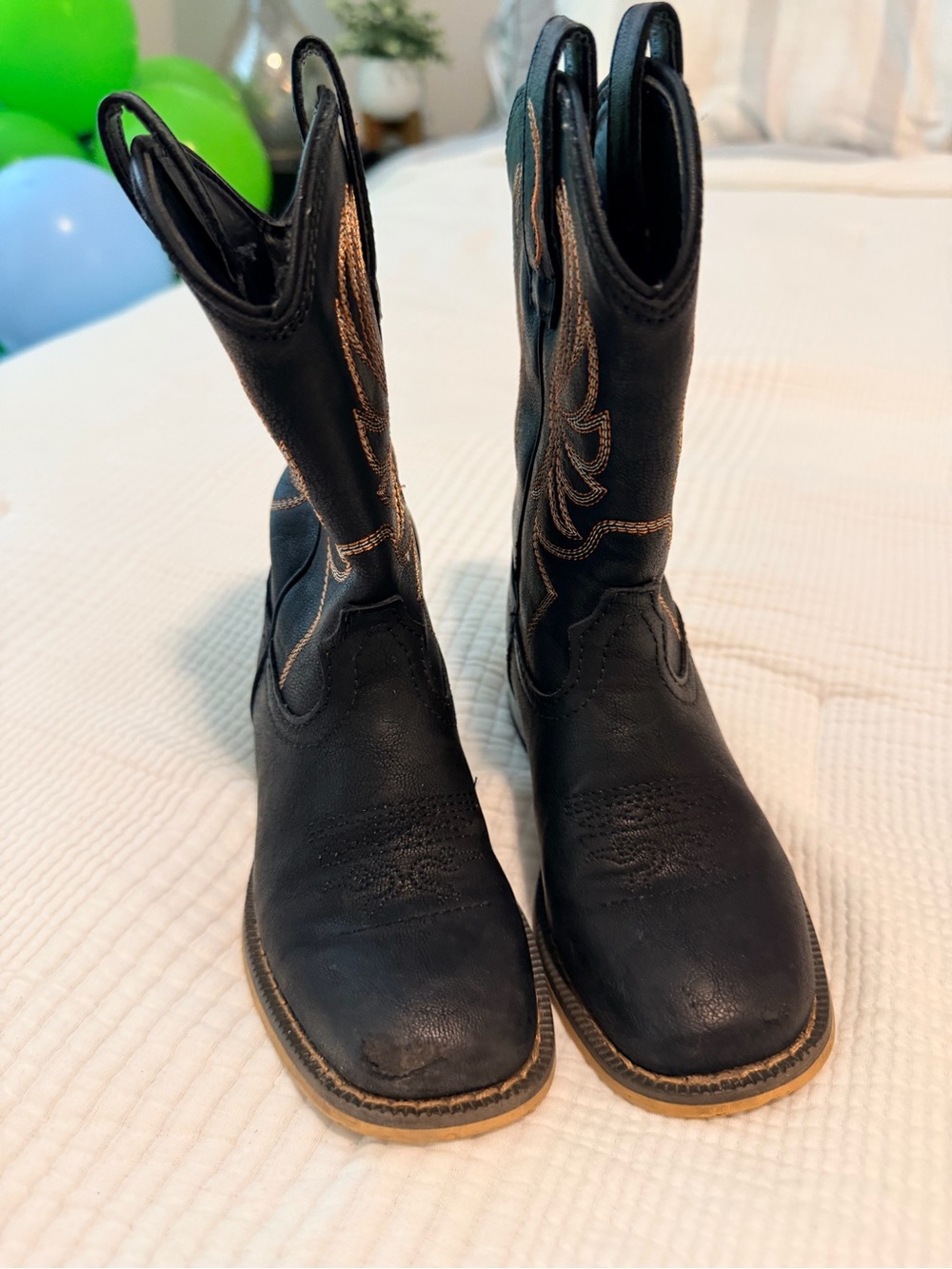 Kids Black Western Cowboy Boots with Contrast Stitching